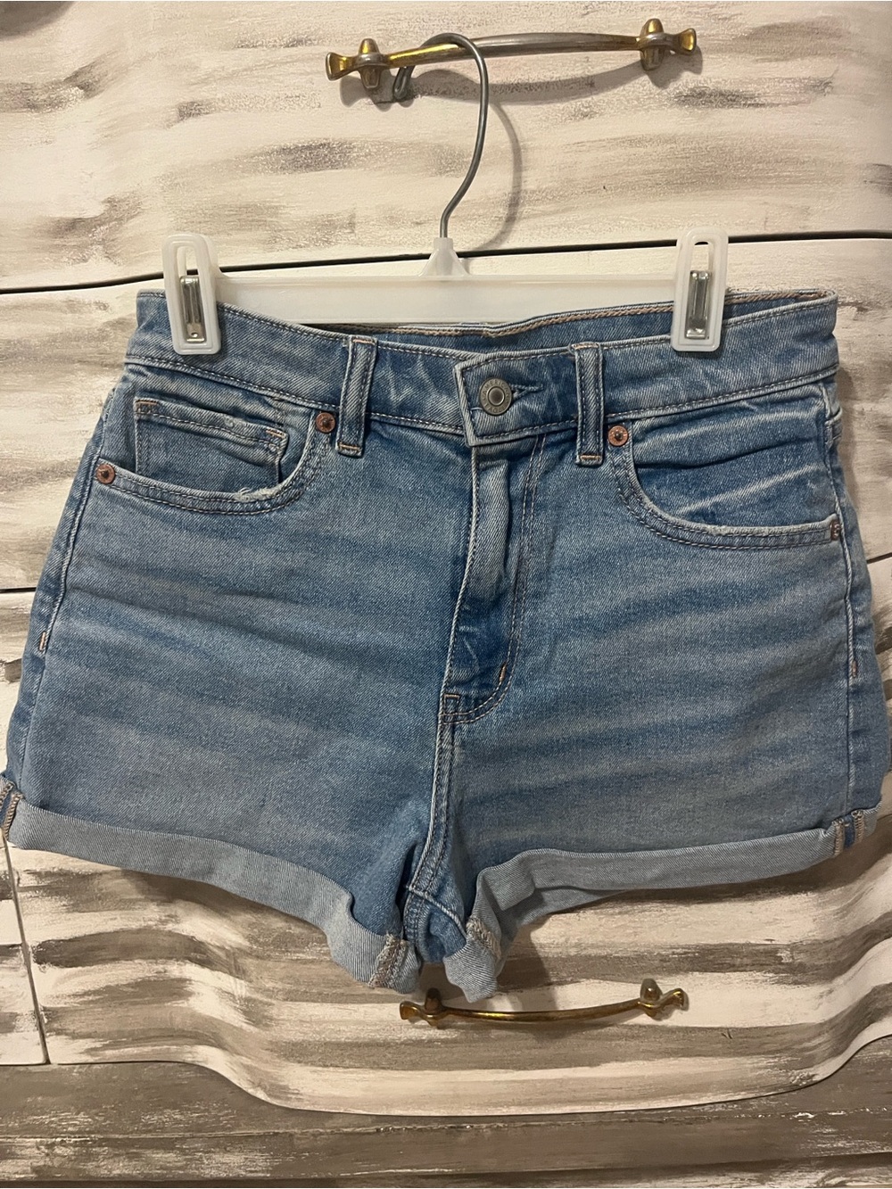 American Eagle Outfitters Light Blue Rolled Hem Denim Shorts